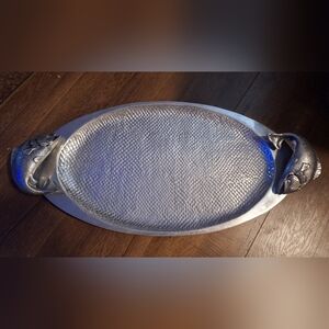 Silver Textured Oval Serving Tray